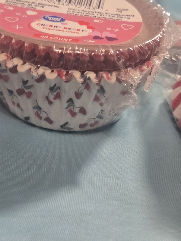 148 Cupcake Wrappers Regular Size Red And White Stripped And Cherry Hearts... gallery