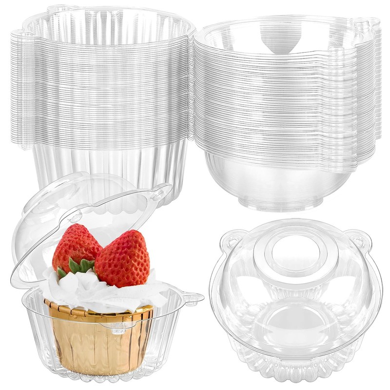 100ct Cupcake Holders Individual Cupcake Containers, Disposable Clear Plastic...