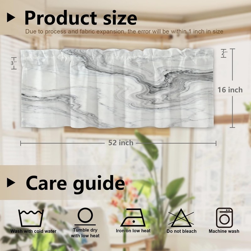 White Gray Abstract Marble Kitchen Valances for Windows,Black Art Curvy Wave ... gallery