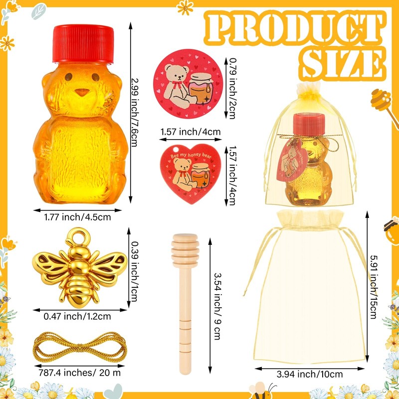 48 Sets 2 oz Honey Bear Bottles Bulk, Mini Plastic Honey Bear Jars with Gold ... gallery