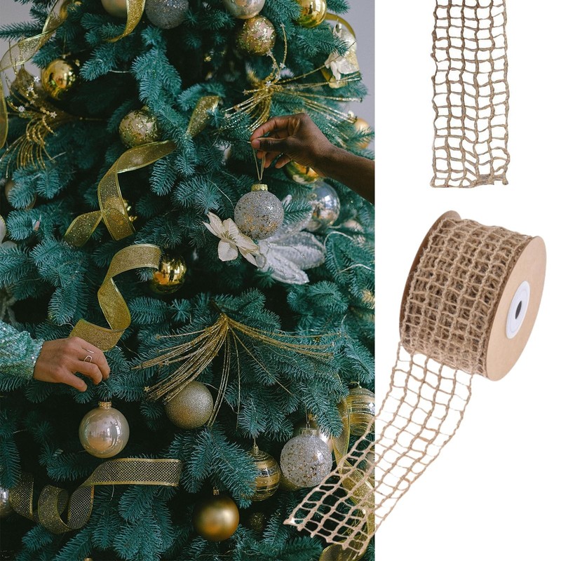 2 Inch Wired Edge Burlap Net Ribbon - 10 Yards Rustic Jute Mesh for DIY Craft... gallery