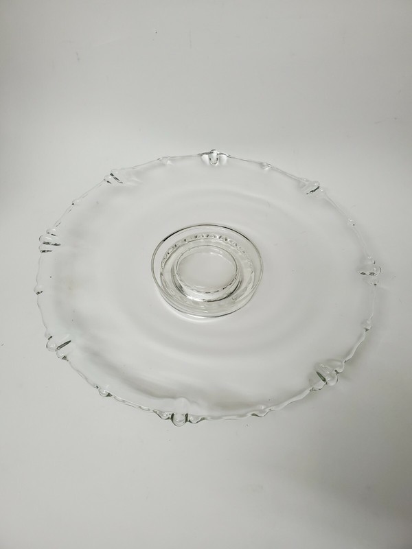 VINTAGE CAKE STAND LARGE CLEAR GLASS WEDDING CAKE PEDESTAL PASTRY PLATE 13" gallery