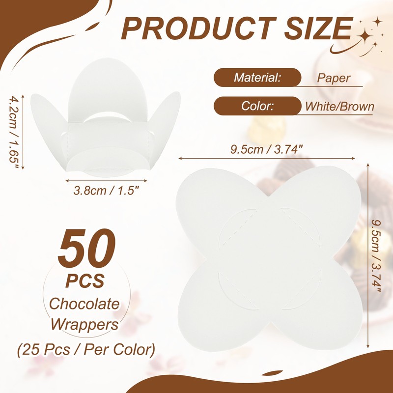 50Pcs Truffle Wrappers, Mini Cupcake Liners Chocolate Cups Liners, White/Brown gallery