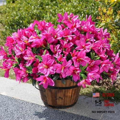 Artificial Fake Flowers for Outdoors Spring Outside Decoration, 3 Fuchsia