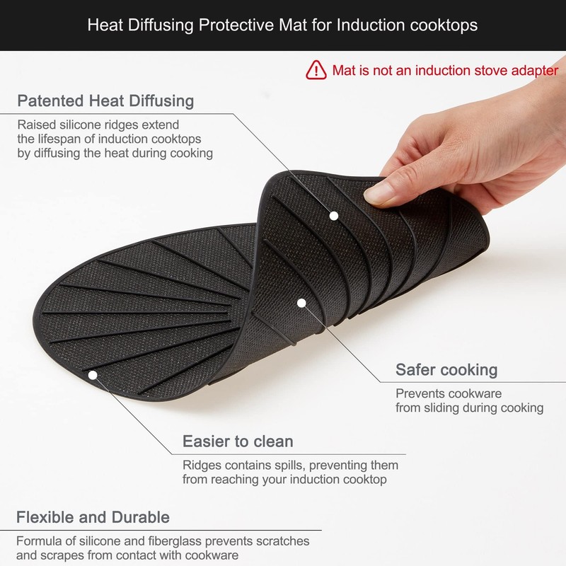 Lazy K Induction Cooktop Mat - Silicone Fiberglass 6.2inches- XS(BK), Black gallery