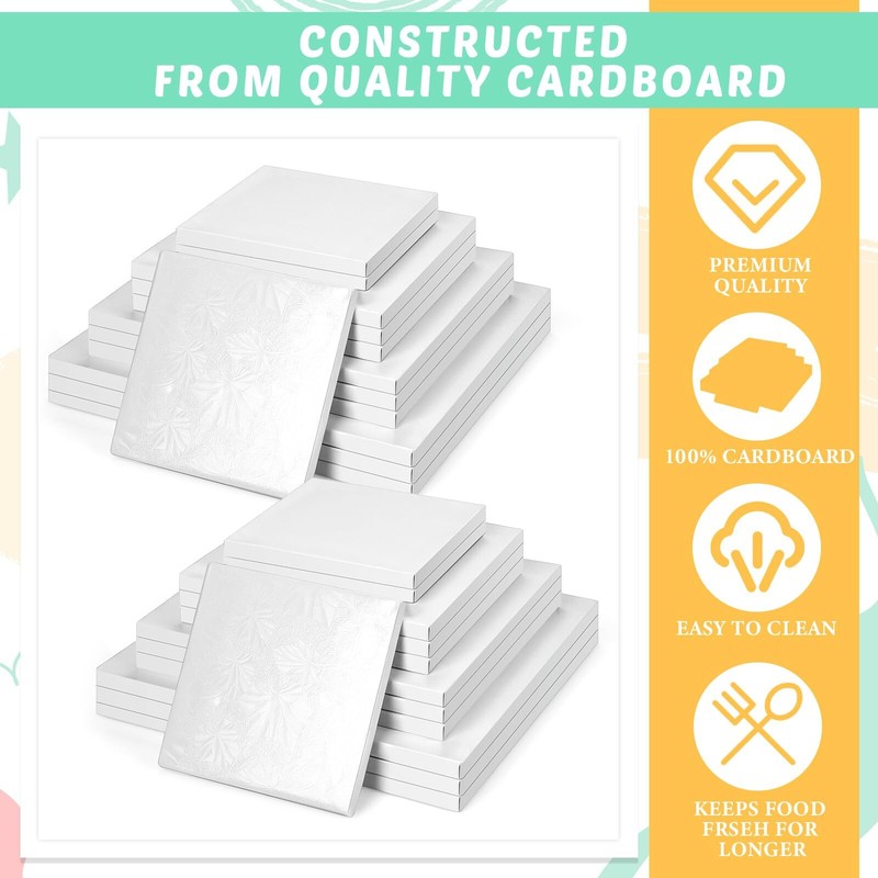 12 Pcs White Square Cake Drums Assorted Size 6/8/10/12 Inch 1/2 Inch Thick Sq... gallery