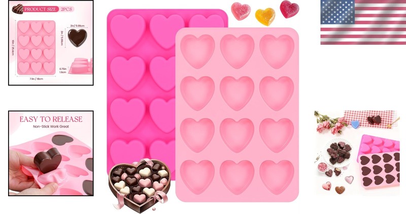 Heart-Shaped Silicone Chocolate Molds - Set of 2 for Effortless Baking & Gifts gallery