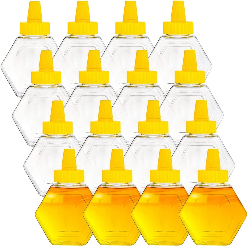 16 Pack Plastic Honey Bottle Jars, 7 Oz Squeeze Bottles Empty Jars with Spout…