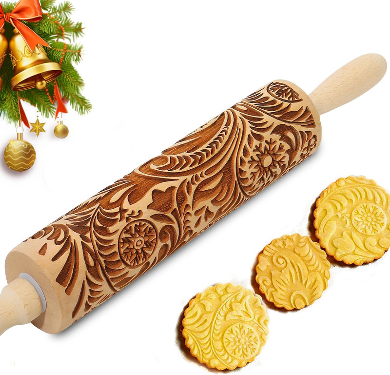 Embossed Rolling Pin for Baking Cookies Christmas Embossing Rolling Pins with De gallery