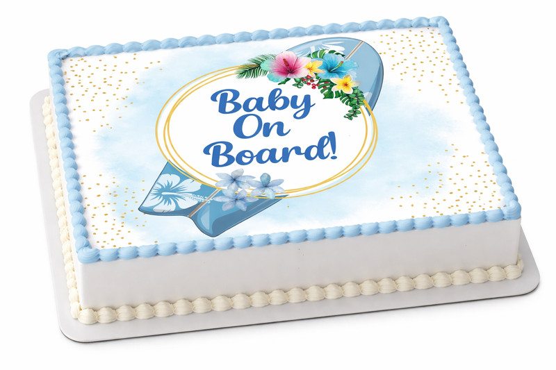 Baby On Board Edible Image Surfer Beach Summer Themed Baby Shower Cake Topper
