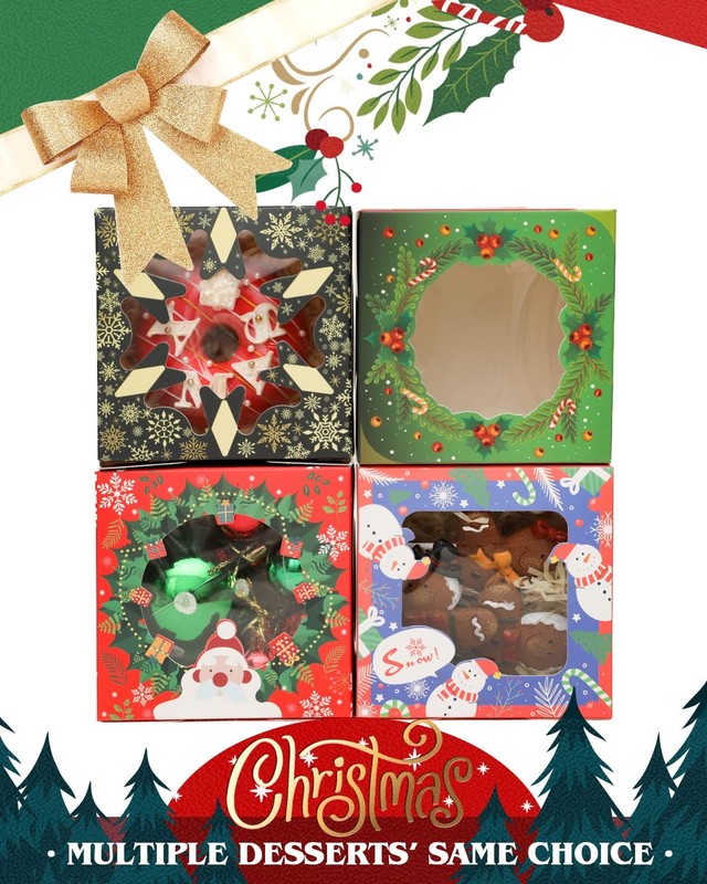 52 PCS 4x4x2.5 Inch Christmas Bakery Cookie Box Window Macaron Pastry gallery