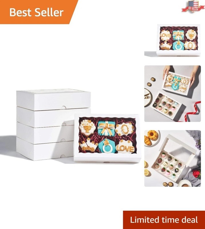 48 Elegant White Bakery Boxes with Clear Window – 10x7x2.5 for Cookies & Treats