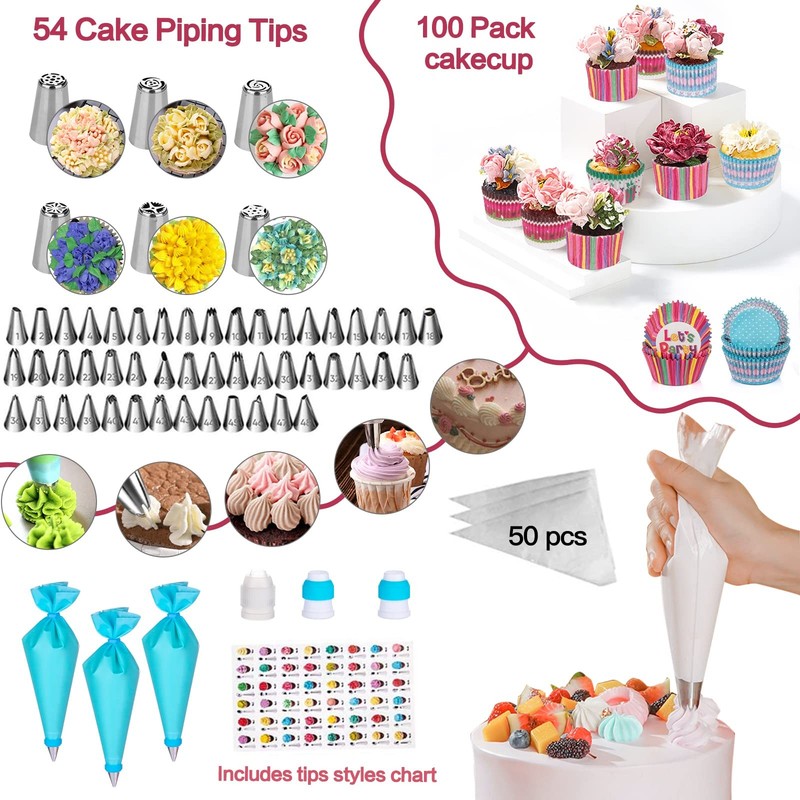 Aluminum Alloy Revolving Cake Stand & Carrier - 268PCS Kit with 54 Piping Tip... gallery