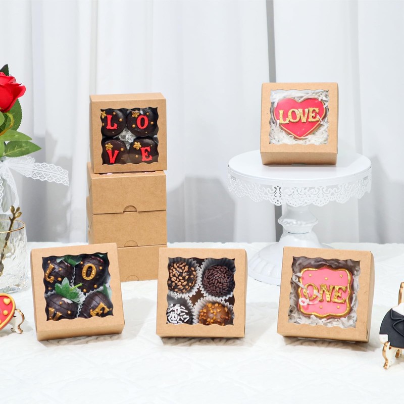 50-Count 4x4x2 inches Food-Safe Brown Bakery Boxes - Multi-Use Pastry & Treat... gallery