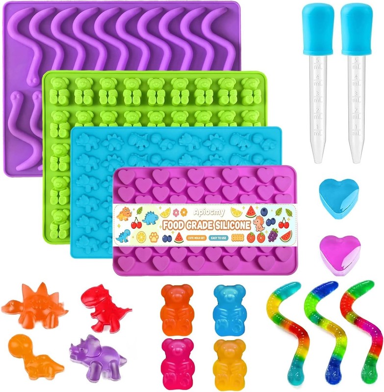 Gummy Candy Molds – Silicone Mini Gummy Bear/Hearts/Dinosaur/Gummy Worm Mold