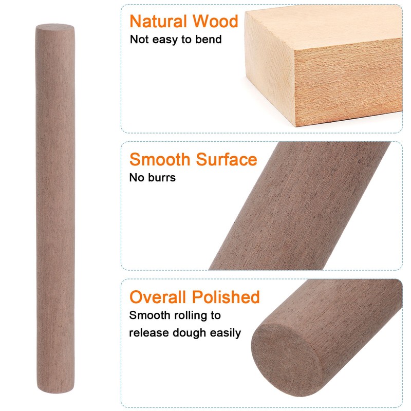 Rolling Pin 9.4"x1.1" Ebony Wood Dough Roller Pins Cylindrical for Baking gallery