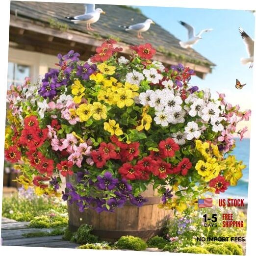Grunyia 20 Bundles Artificial Flowers for Outdoors, UV Resistant Fake Mix
