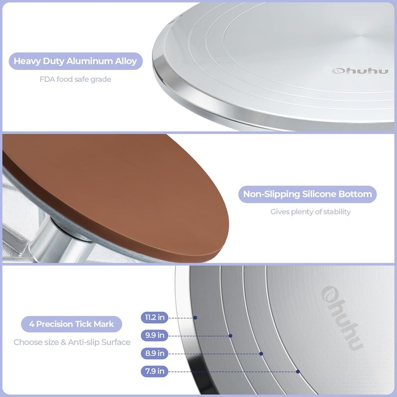 Cake Turntable, Aluminium 12'' Cake Decorating Kit Spinner with 2 Icing gallery