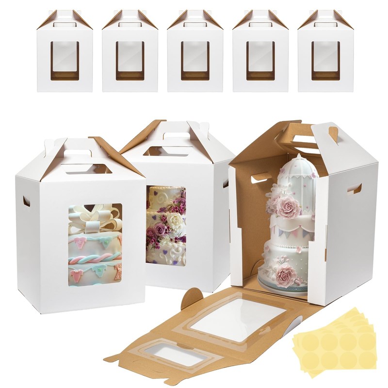 Wowxyz 8 Pack Tall Cake Boxes for Tier Cakes 10x10x12 Inch Disposable Layer T…