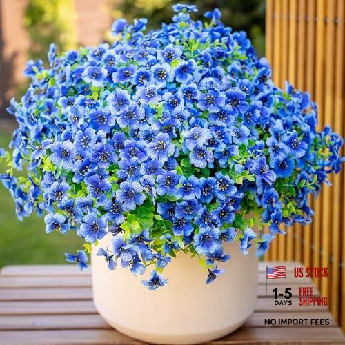 Artificial Flowers for Outdoors, 16 Bundles Fake Plants () | UV 14 Blue