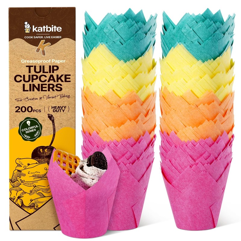Katbite Tulip Cupcake Liners 200PCS, Muffin Liners Baking Cups, Cupcake Wrapp...