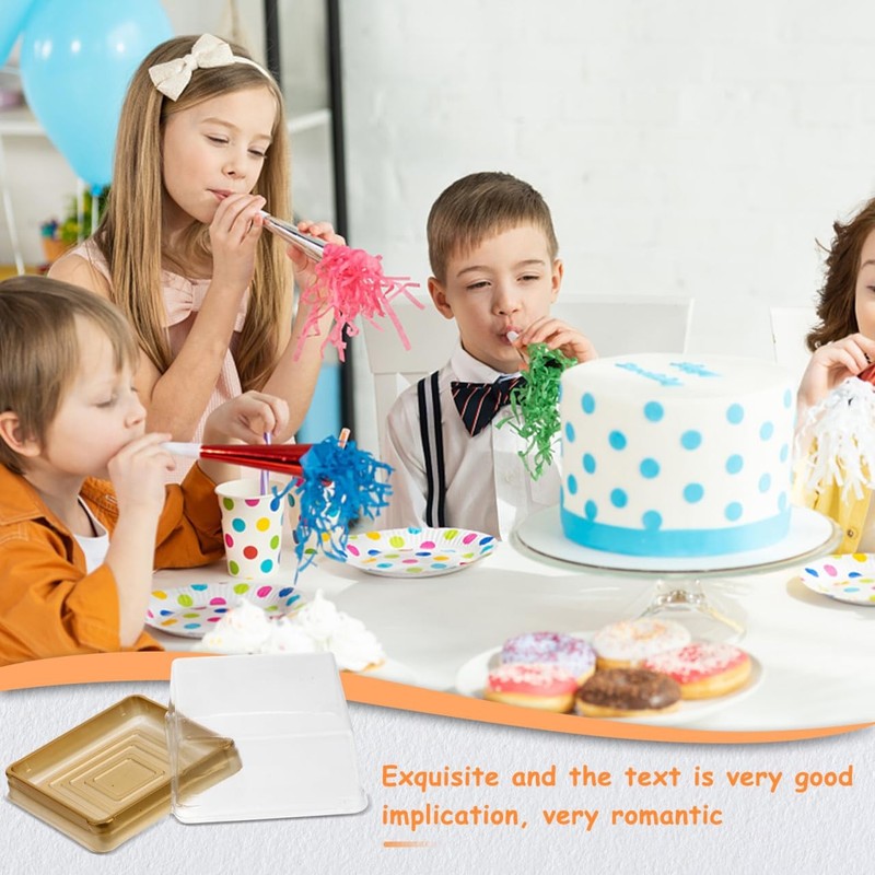 DOITOOL Square Plastic Moon Cake Box with 2.95 x x 1.57 inches, Golden gallery