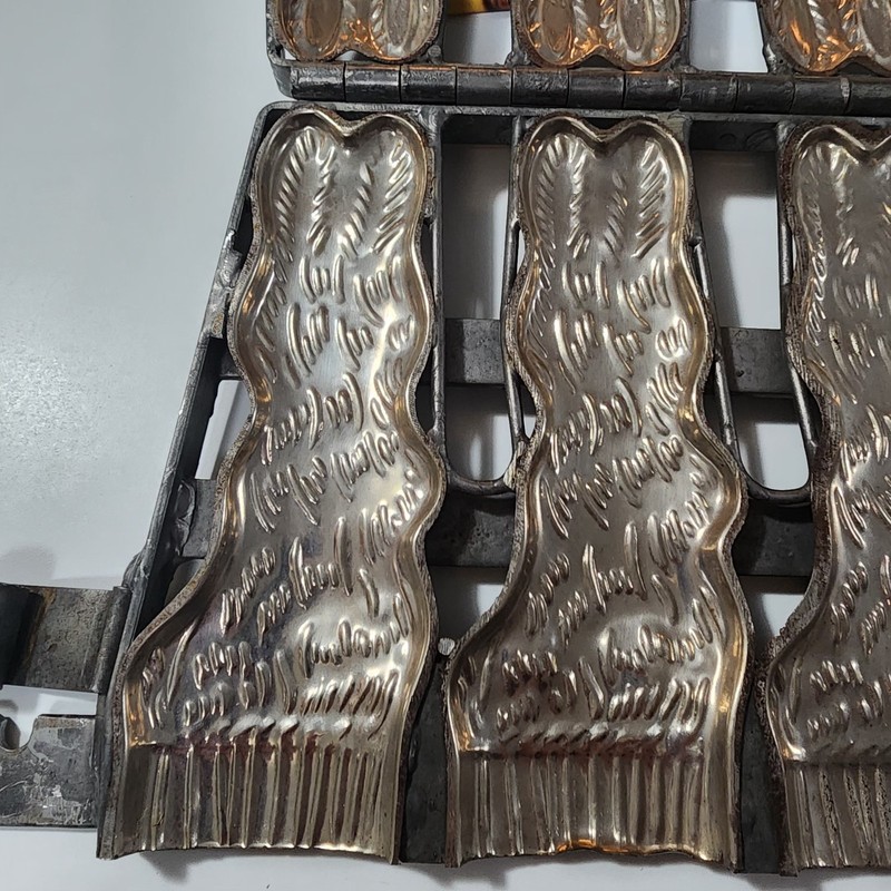 Antique Hinged Quadruple Rabbit Chocolate Mold Easter Bunny Holding Egg gallery