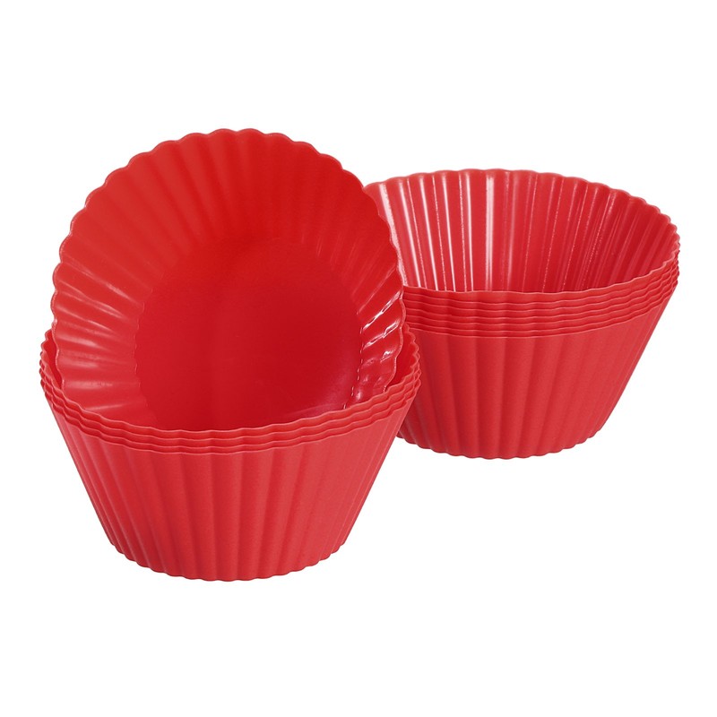 12Pcs Silicone Cupcake Baking Cups, 2.0″ Non-Stick Muffins Liners Red