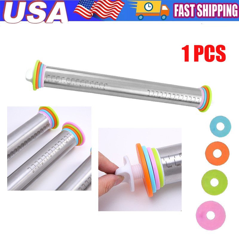 430 Stainless Steel Adjustable Rolling Pin Thickness Ring Non Stick French Style