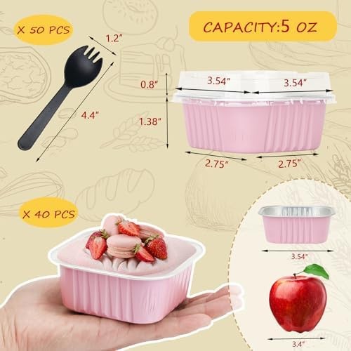LNYZQUS 5oz Square Cupcake Pan with Lids 40 Pack, Aluminum Foil Muffin Cups,D... gallery