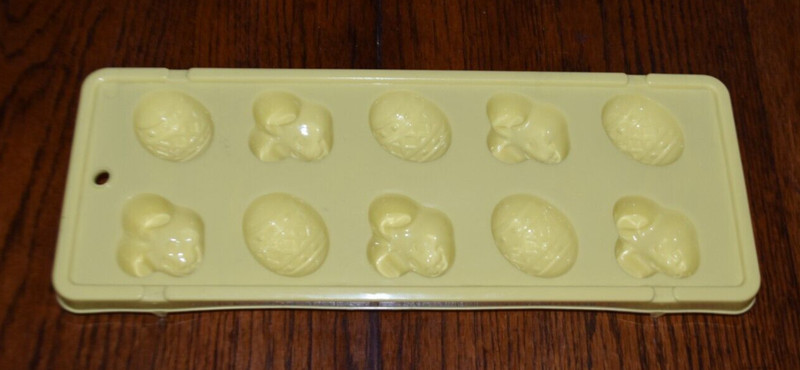 10 Cavity Easter Bunny Face & Egg Yellow Silicone Chocolate or Jello Mold