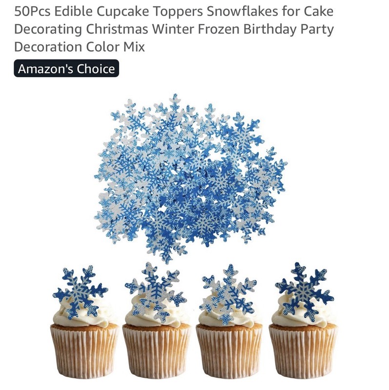 50Pcs Edible Cupcake Toppers Snowflakes for Cake Decorating