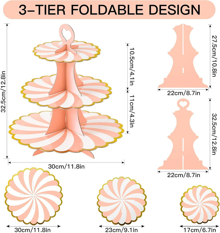 3-Tier Cupcake Stand, Cardboard Cupcake Tower, Dessert Cup Cake Stand Tower for gallery