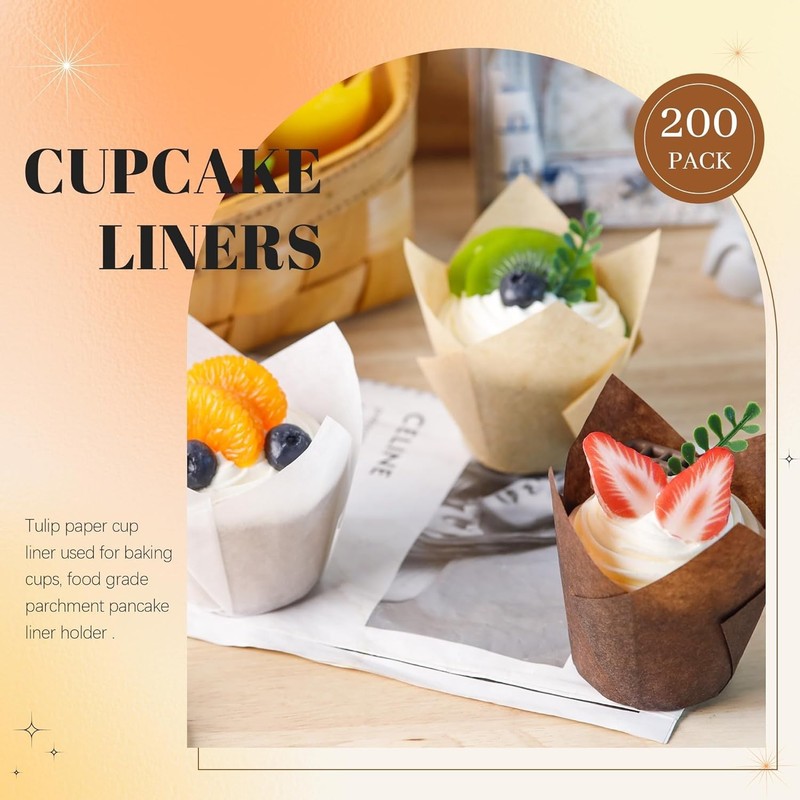 200 Pack Tulip Cupcake Liners Greaseproof Muffin Baking Cups Parchment Cups gallery