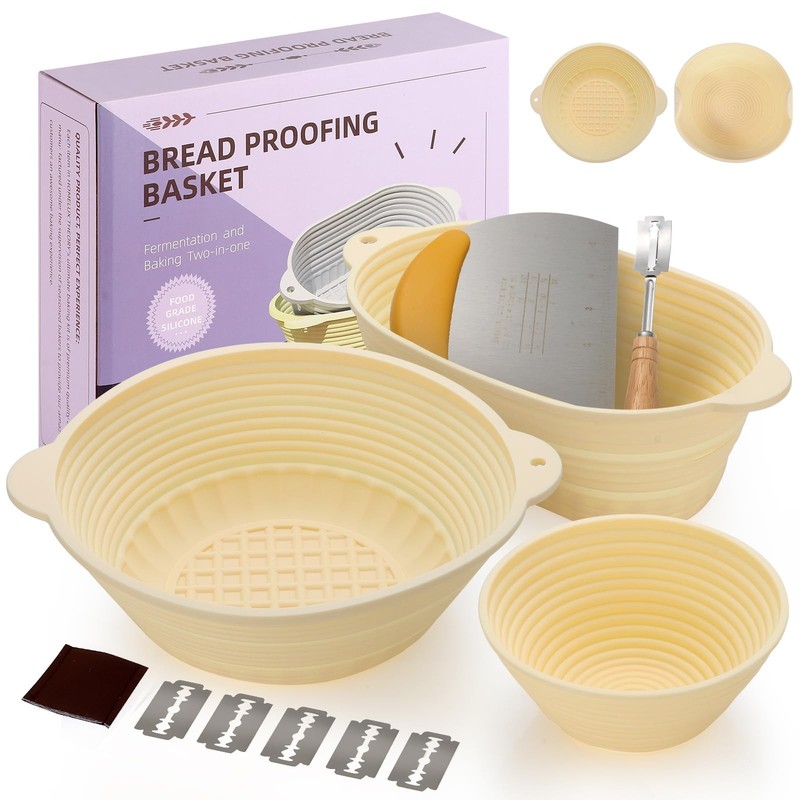 Banneton Proofing Basket Set of 3 – Dishwasher Safe Sourdough Kit, 10 inch Ro…