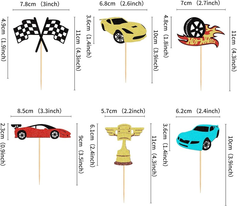 24Pcs Glitter Race Car Cupcake Toppers Sparkling Trophy Checkered Flag Cupcake gallery