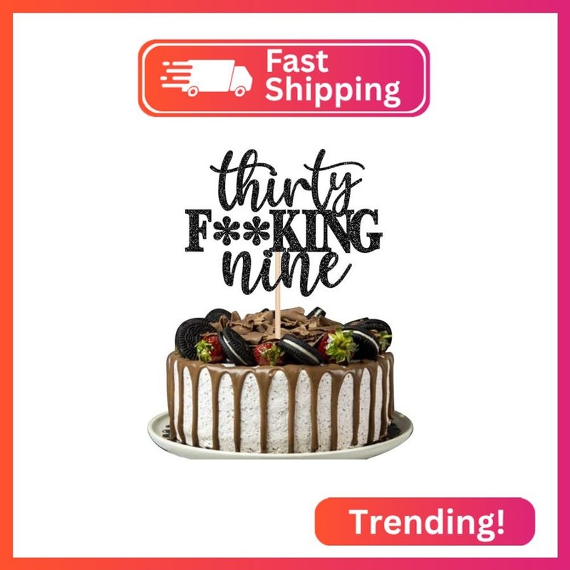 1 PCS Happy 39th Birthday Cake Topper Black Glitter Thirty Nine Cake Pick Hello