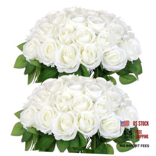 80Pcs White Roses Artificial Flowers Bulk, Velvet Silk White White Rose-80