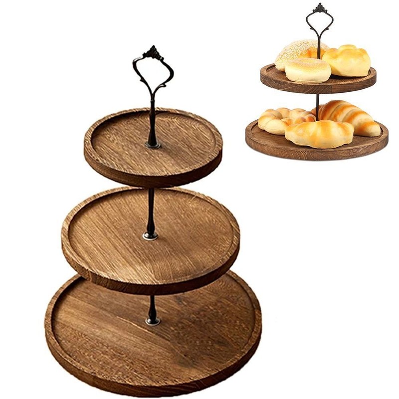 2/3-Layer Wooden Cake Stand Round Dessert Display Rack Fruit Plate Home Decor gallery
