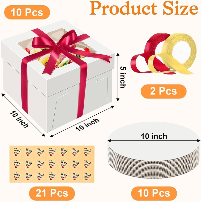 10x10x5 Cake Boxes with Window, Cake Boxes 10 inch Tall with Cakes Box Ribbon gallery