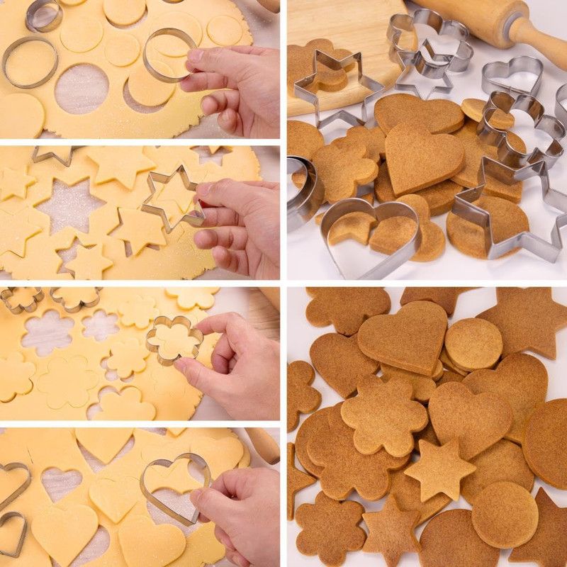 12pcs Metal Cookie Cutters Set Stainless Steel Heart Star Flower Round Shapes gallery
