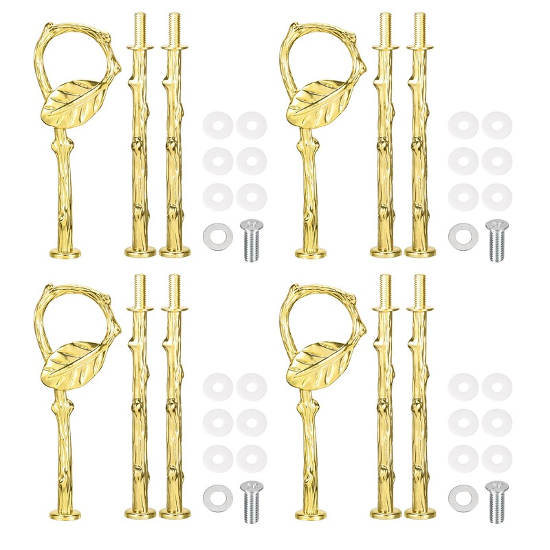 4 Set 3-Tier Cupcake Stand Hardware Fittings for Cake Stand, Leaf Gold