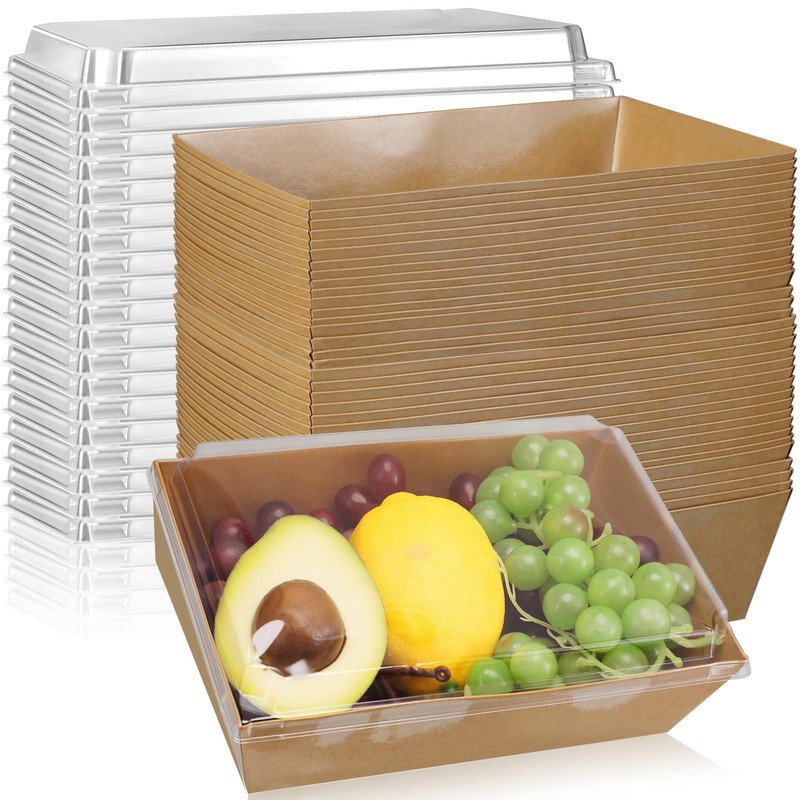 50 Pack 8 x 6 Charcuterie Boxes with Clear Lids Large Individual to Go Food C...