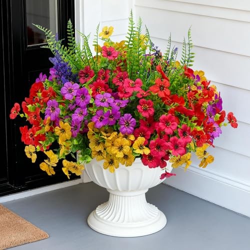 Artificial Fake 16ps Mix-3 Red+3 Yellow+3 Purple+3 Rose Red+green Plants
