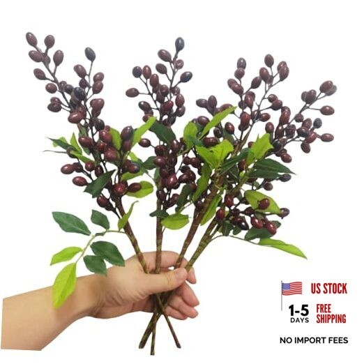 Pcs Fake Berries,Artificial Berry Stems,Artificial Blueberries,Fall Picks 4 Red