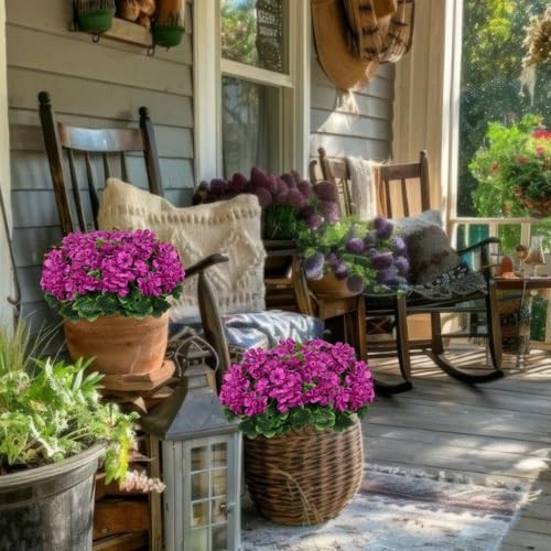 2 Pcs Artificial Geraniums for Outdoors Silk Cemetery Flowers Faux Fuchsia gallery