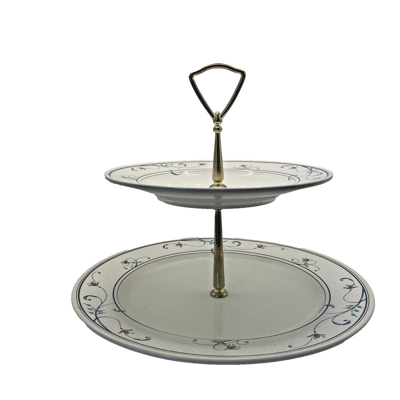 Mikasa Annette 2 Tier Cake Stand White Floral Stoneware Dessert Serving Tray