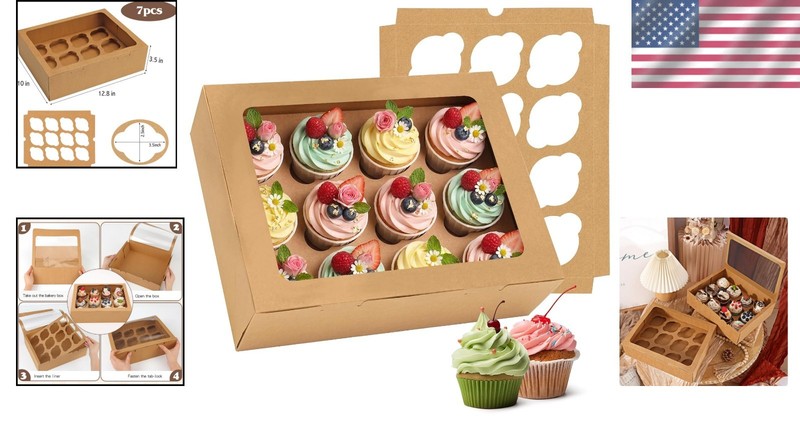 Cupcake Boxes 7 Pack Hold 12 Standard Cupcakes with Window Inserts Bakery Sup... gallery