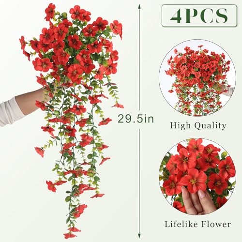 Bundles Artificial Hanging Morning Glory Flowers for Outdoor, Realistic 4 Red gallery