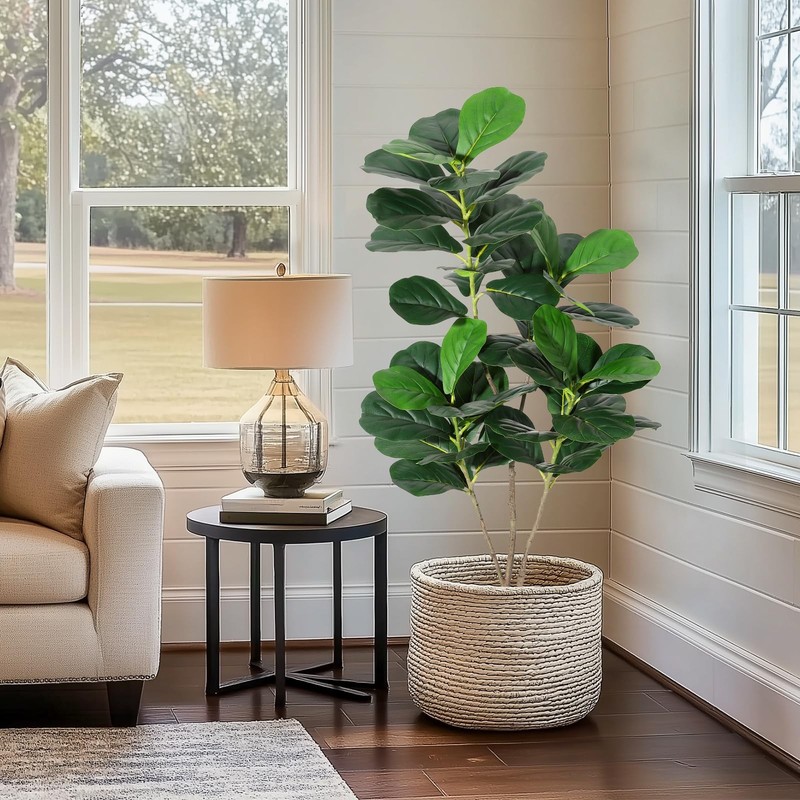 Gaomon 4Ft Fiddle Leaf Fig Artificial Tree Faux Floor Plant Black Planter Pot gallery